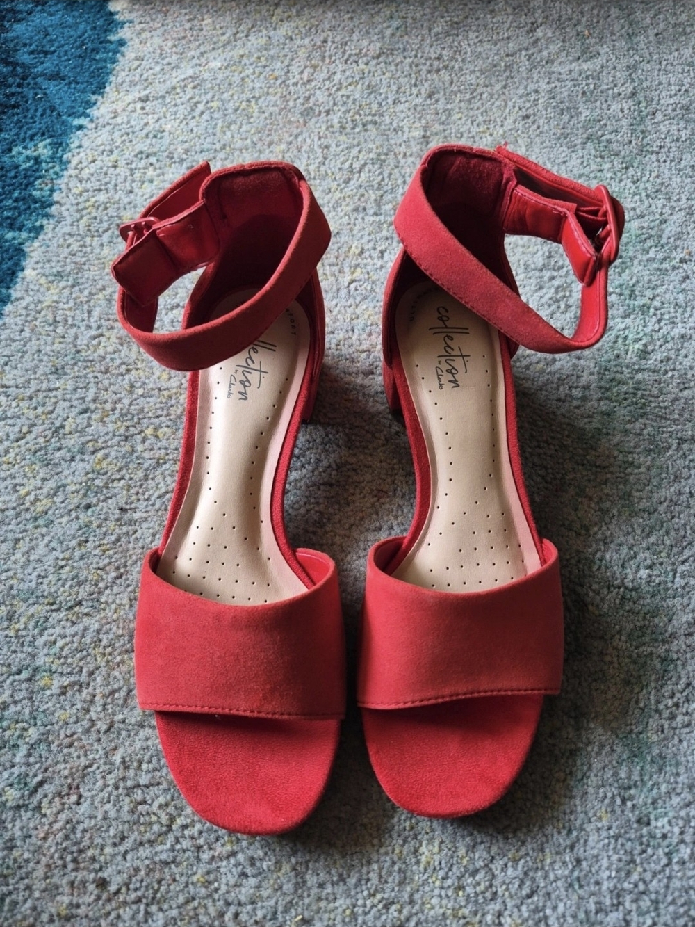 Clarks Collection Red Ankle-Strap Block Heel Sandals SIZE 6.5